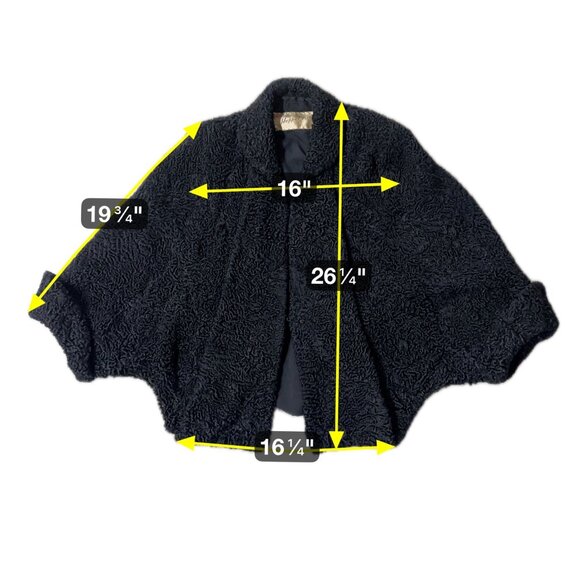 Vintage Black Persian Lambs Wool Coat Cape Style Curly Hair Sheep Mid Century - Picture 12 of 12
